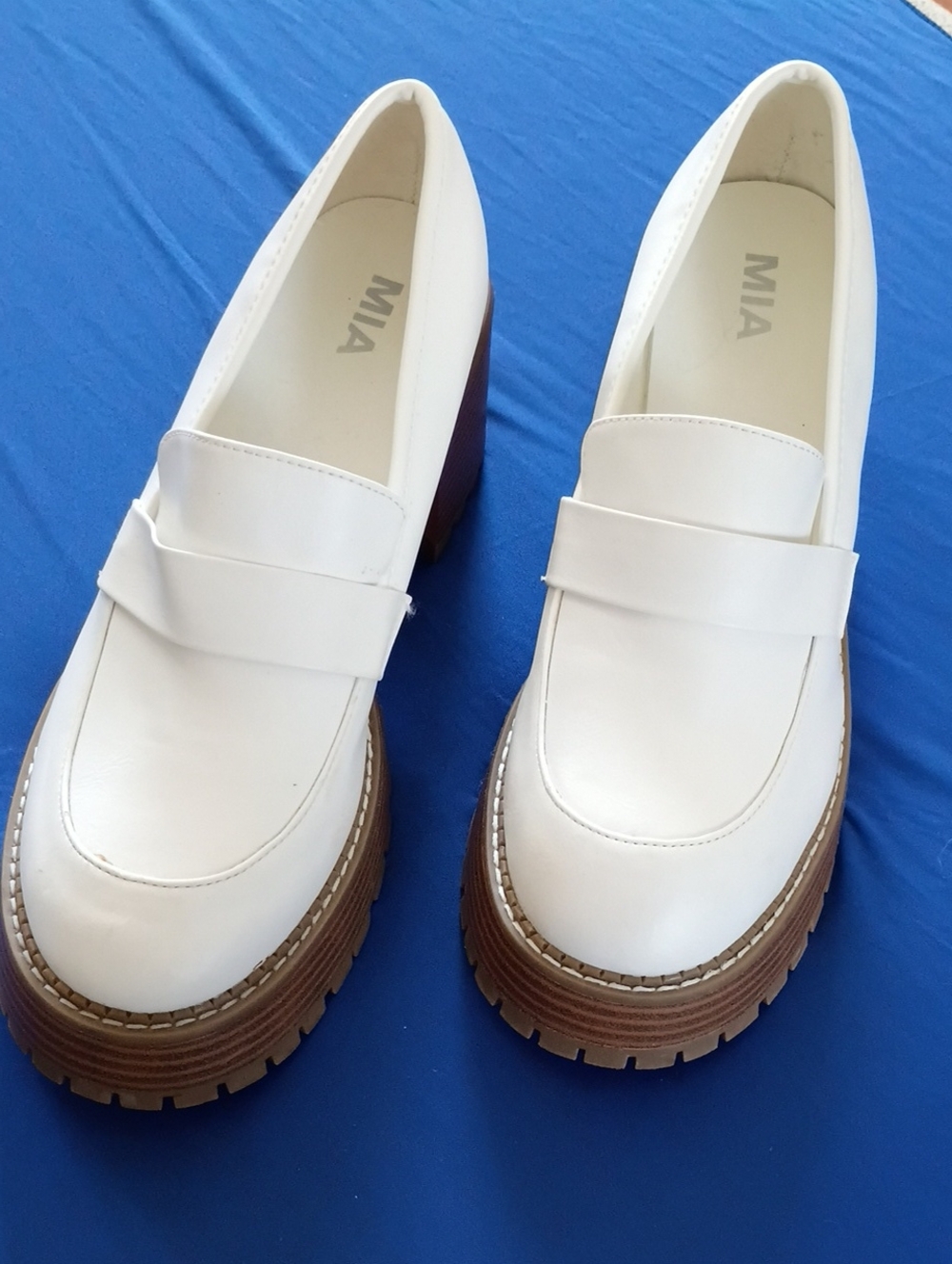 MIA White Penny Loafers with Brown Lug Sole